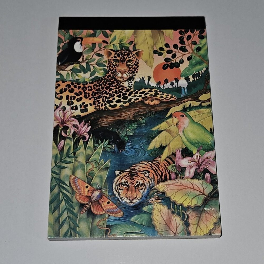 VTG Tiger Leopard Rainforest Notepad Approx 60 Printed Sheets Paula Memo Pad 90s